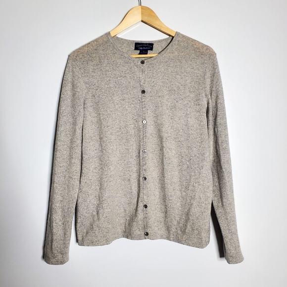 Charter Club Light Grey 100% Cashmere Button up cardigan sweater Size Medium - Picture 1 of 9
